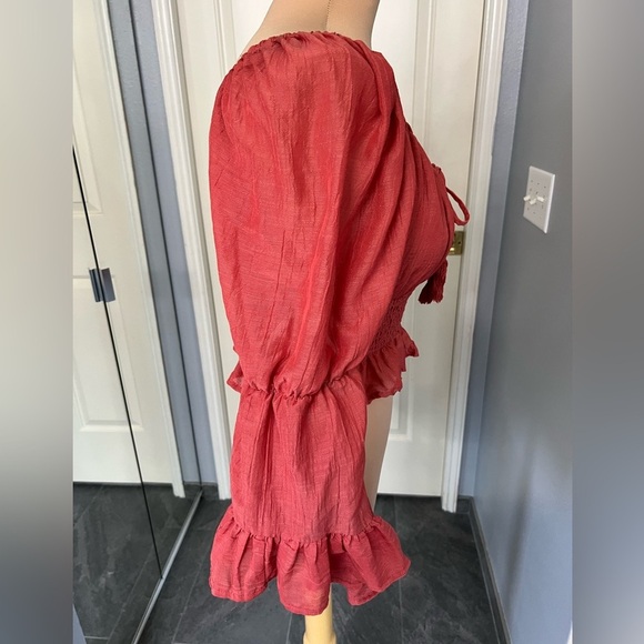 Hint of Blush Crop Peasant Flare Ruffle Sleeve Boho Top - Picture 3 of 8